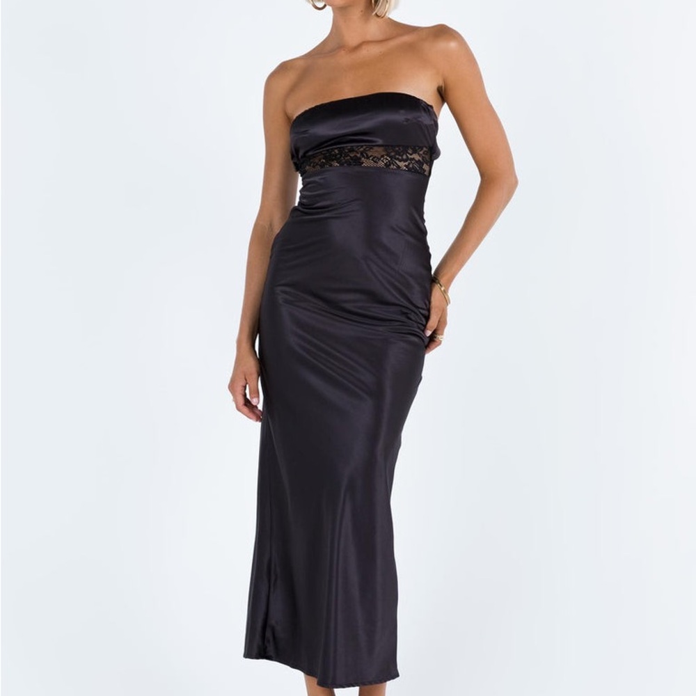 SOLD Princess Polly Black Lace Strapless Maxi Dress